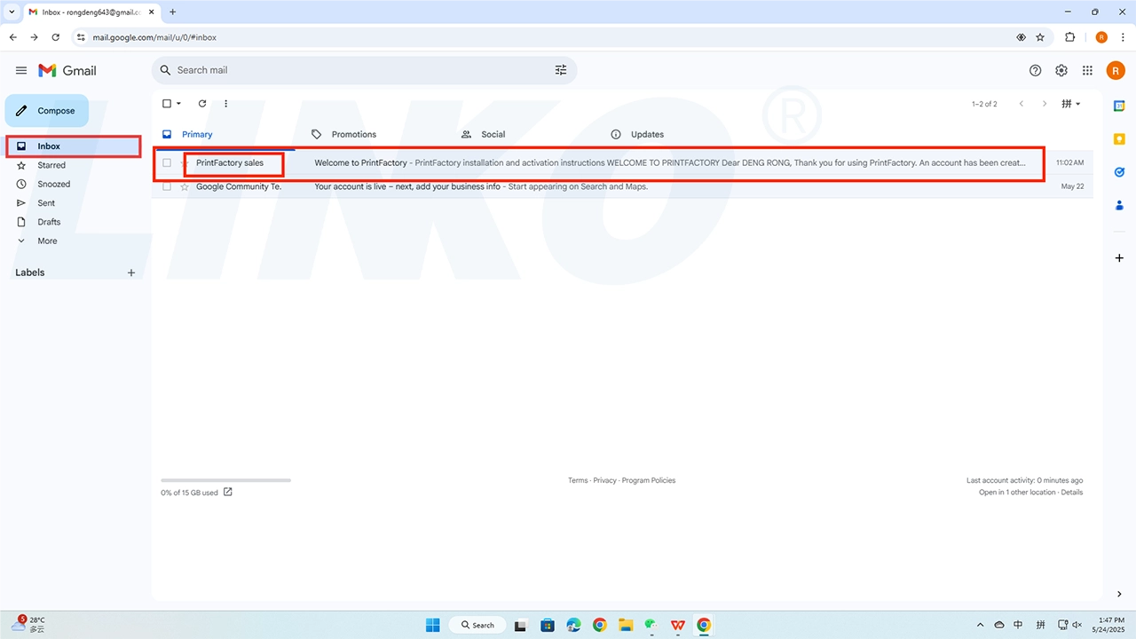 Check Confirmation PrintFactory Account Registration Guide - LINKO DTF Printer